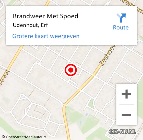 Locatie op kaart van de 112 melding: Brandweer Met Spoed Naar Udenhout, Erf op 16 juli 2021 09:40