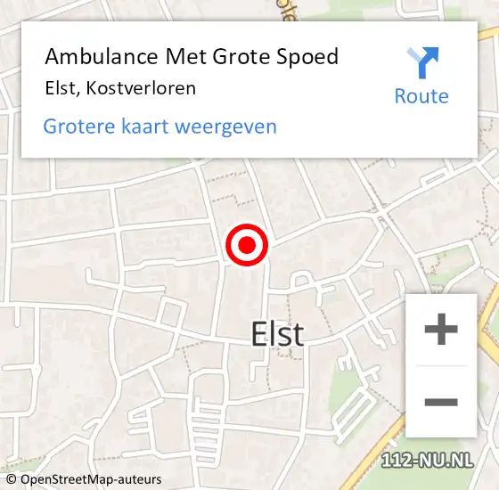 Locatie op kaart van de 112 melding: Ambulance Met Grote Spoed Naar Elst, Kostverloren op 16 juli 2021 09:49