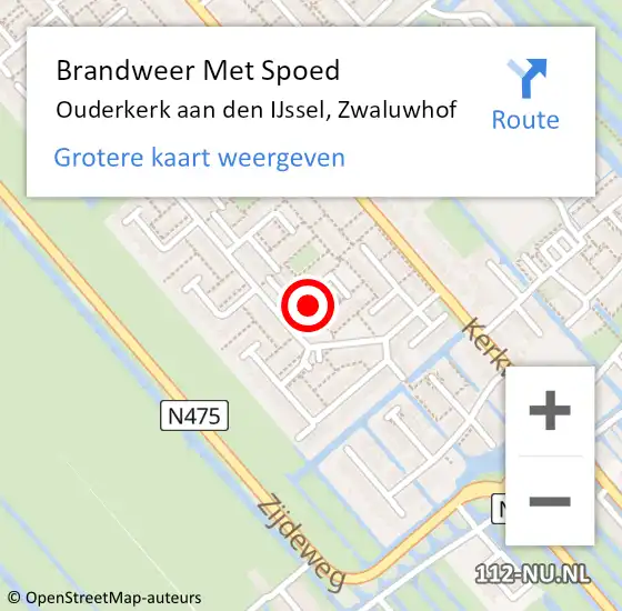 Locatie op kaart van de 112 melding: Brandweer Met Spoed Naar Ouderkerk aan den IJssel, Zwaluwhof op 16 juli 2021 10:16