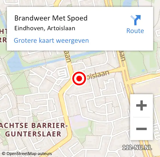 Locatie op kaart van de 112 melding: Brandweer Met Spoed Naar Eindhoven, Artoislaan op 16 juli 2021 10:19