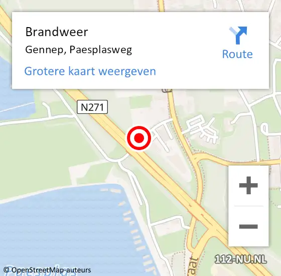 Locatie op kaart van de 112 melding: Brandweer Gennep, Paesplasweg op 16 juli 2021 10:48