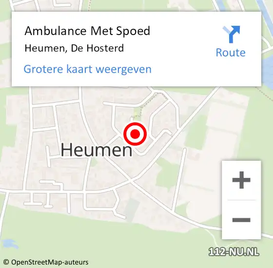 Locatie op kaart van de 112 melding: Ambulance Met Spoed Naar Heumen, De Hosterd op 16 juli 2021 10:59