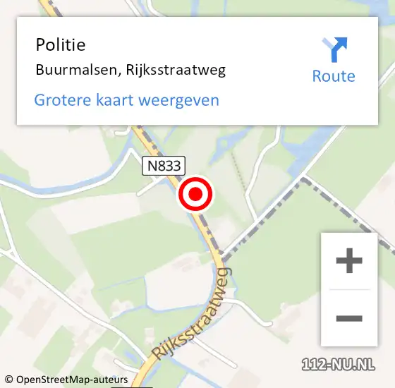 Locatie op kaart van de 112 melding: Politie Buurmalsen, Rijksstraatweg op 16 juli 2021 11:03