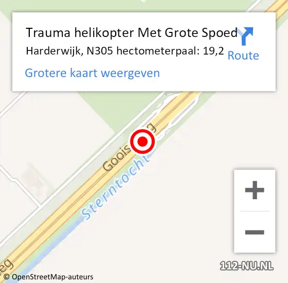 Locatie op kaart van de 112 melding: Trauma helikopter Met Grote Spoed Naar Harderwijk, N305 hectometerpaal: 19,2 op 16 juli 2021 11:09