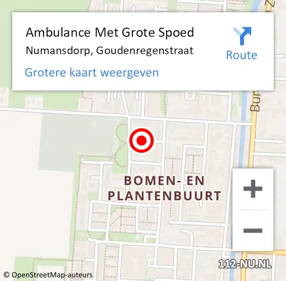 Locatie op kaart van de 112 melding: Ambulance Met Grote Spoed Naar Numansdorp, Goudenregenstraat op 16 juli 2021 11:32