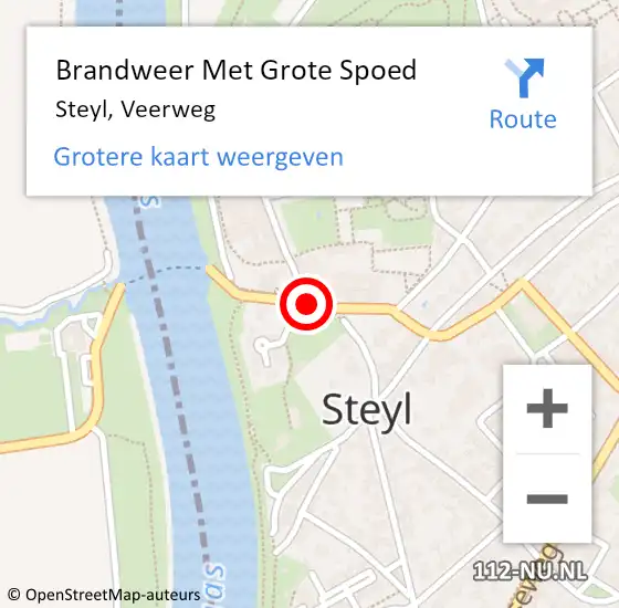 Locatie op kaart van de 112 melding: Brandweer Met Grote Spoed Naar Steyl, Veerweg op 16 juli 2021 11:59