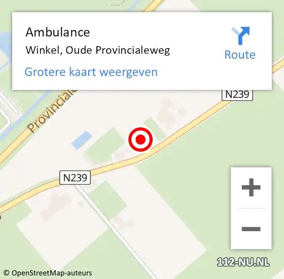 Locatie op kaart van de 112 melding: Ambulance Winkel, Oude Provincialeweg op 16 juli 2021 12:04