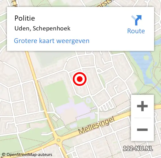 Locatie op kaart van de 112 melding: Politie Uden, Schepenhoek op 16 juli 2021 12:09