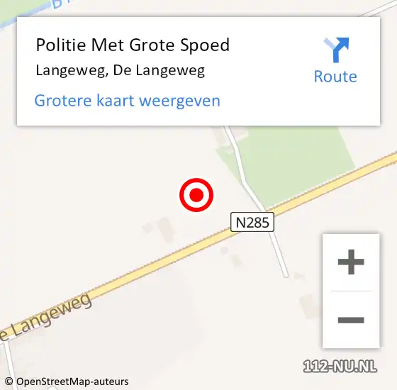 Locatie op kaart van de 112 melding: Politie Met Grote Spoed Naar Langeweg, De Langeweg op 16 juli 2021 12:41