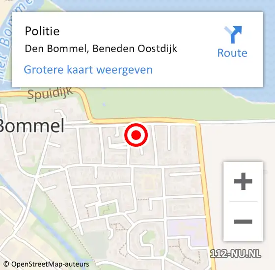 Locatie op kaart van de 112 melding: Politie Den Bommel, Beneden Oostdijk op 16 juli 2021 12:51
