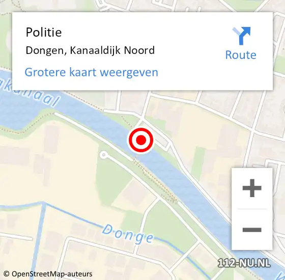 Locatie op kaart van de 112 melding: Politie Dongen, Kanaaldijk Noord op 16 juli 2021 12:59