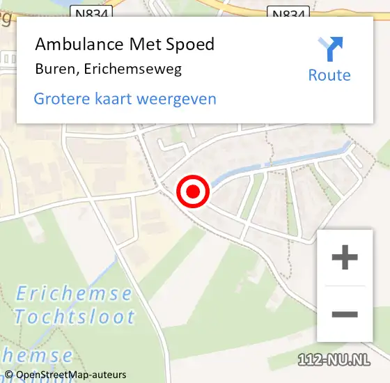 Locatie op kaart van de 112 melding: Ambulance Met Spoed Naar Buren, Erichemseweg op 16 juli 2021 12:59