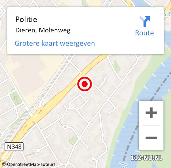 Locatie op kaart van de 112 melding: Politie Dieren, Molenweg op 16 juli 2021 13:02