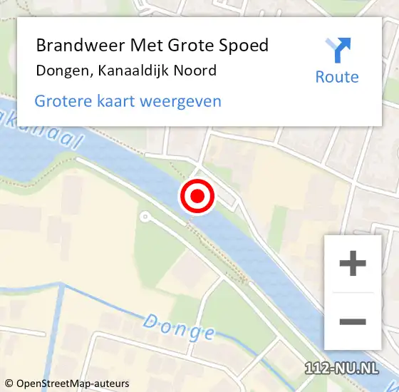 Locatie op kaart van de 112 melding: Brandweer Met Grote Spoed Naar Dongen, Kanaaldijk Noord op 16 juli 2021 13:03