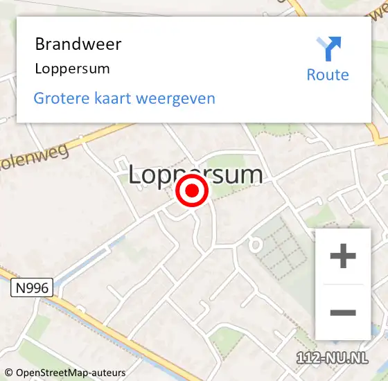 Locatie op kaart van de 112 melding: Brandweer Loppersum op 16 juli 2021 13:18