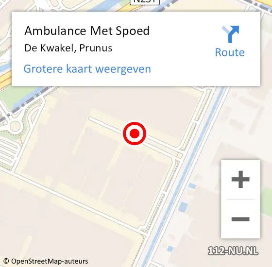Locatie op kaart van de 112 melding: Ambulance Met Spoed Naar De Kwakel, Prunus op 16 juli 2021 13:22
