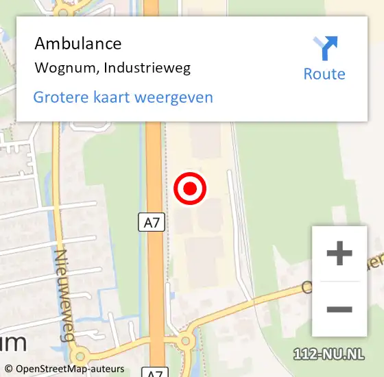 Locatie op kaart van de 112 melding: Ambulance Wognum, Industrieweg op 16 juli 2021 13:23