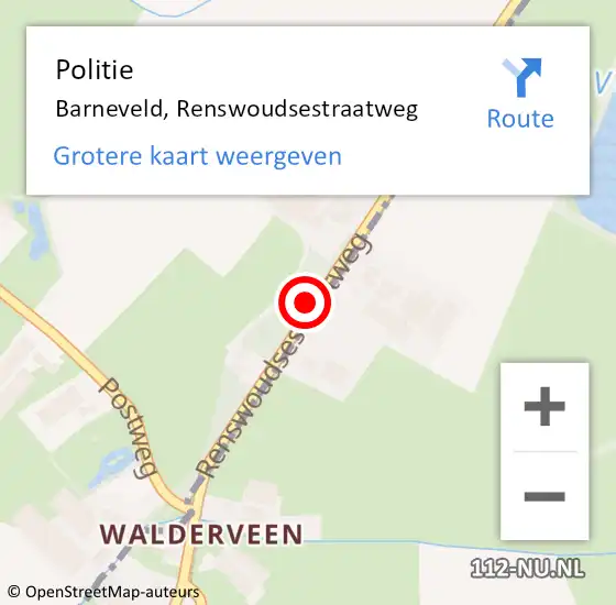 Locatie op kaart van de 112 melding: Politie Barneveld, Renswoudsestraatweg op 16 juli 2021 13:44