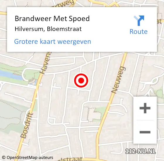 Locatie op kaart van de 112 melding: Brandweer Met Spoed Naar Hilversum, Bloemstraat op 16 juli 2021 14:30