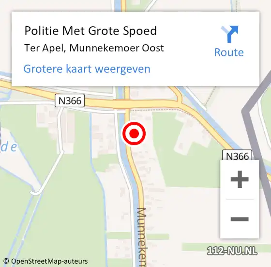 Locatie op kaart van de 112 melding: Politie Met Grote Spoed Naar Ter Apel, Munnekemoer Oost op 16 juli 2021 14:57