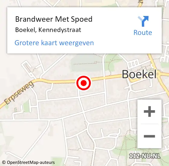 Locatie op kaart van de 112 melding: Brandweer Met Spoed Naar Boekel, Kennedystraat op 16 juli 2021 15:00