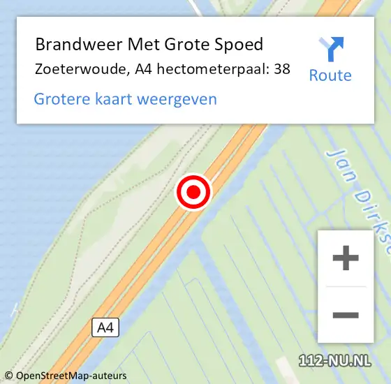 Locatie op kaart van de 112 melding: Brandweer Met Grote Spoed Naar Zoeterwoude, A4 hectometerpaal: 38 op 16 juli 2021 15:43