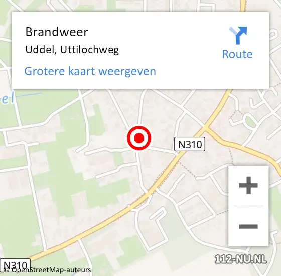 Locatie op kaart van de 112 melding: Brandweer Uddel, Uttilochweg op 16 juli 2021 15:51