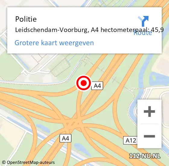 Locatie op kaart van de 112 melding: Politie Leidschendam-Voorburg, A4 hectometerpaal: 45,9 op 16 juli 2021 16:11