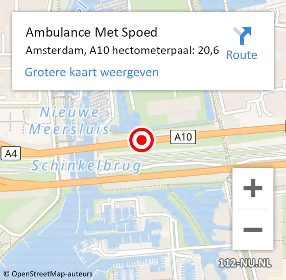 Locatie op kaart van de 112 melding: Ambulance Met Spoed Naar Amsterdam, A10 hectometerpaal: 20,6 op 16 juli 2021 16:13