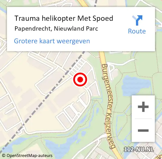 Locatie op kaart van de 112 melding: Trauma helikopter Met Spoed Naar Papendrecht, Nieuwland Parc op 16 juli 2021 16:13