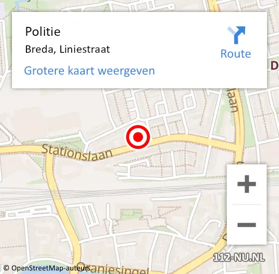 Locatie op kaart van de 112 melding: Politie Breda, Liniestraat op 16 juli 2021 16:14