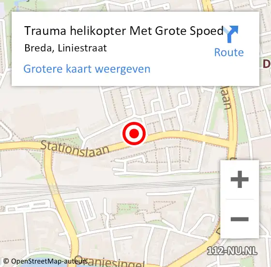 Locatie op kaart van de 112 melding: Trauma helikopter Met Grote Spoed Naar Breda, Liniestraat op 16 juli 2021 16:15