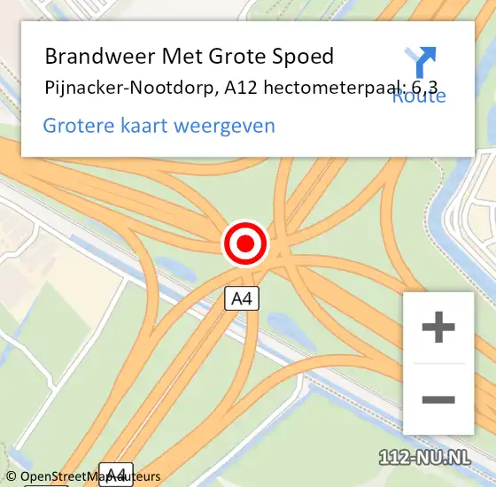 Locatie op kaart van de 112 melding: Brandweer Met Grote Spoed Naar Pijnacker-Nootdorp, A12 hectometerpaal: 6,3 op 16 juli 2021 16:35