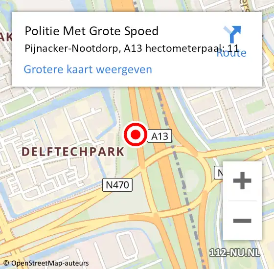 Locatie op kaart van de 112 melding: Politie Met Grote Spoed Naar Pijnacker-Nootdorp, A13 hectometerpaal: 11 op 16 juli 2021 16:40