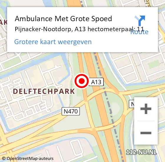 Locatie op kaart van de 112 melding: Ambulance Met Grote Spoed Naar Pijnacker-Nootdorp, A13 hectometerpaal: 11 op 16 juli 2021 16:42