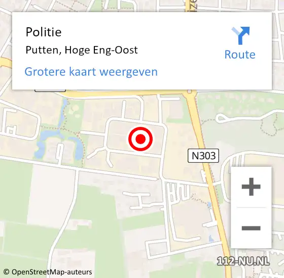 Locatie op kaart van de 112 melding: Politie Putten, Hoge Eng-Oost op 16 juli 2021 16:47