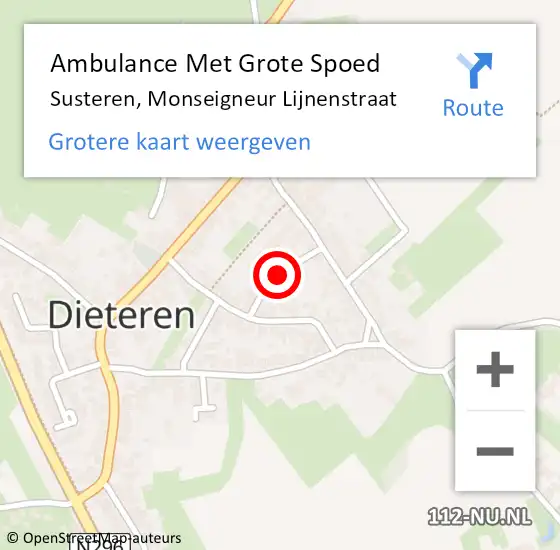 Locatie op kaart van de 112 melding: Ambulance Met Grote Spoed Naar Susteren, Monseigneur Lijnenstraat op 16 juli 2021 17:01