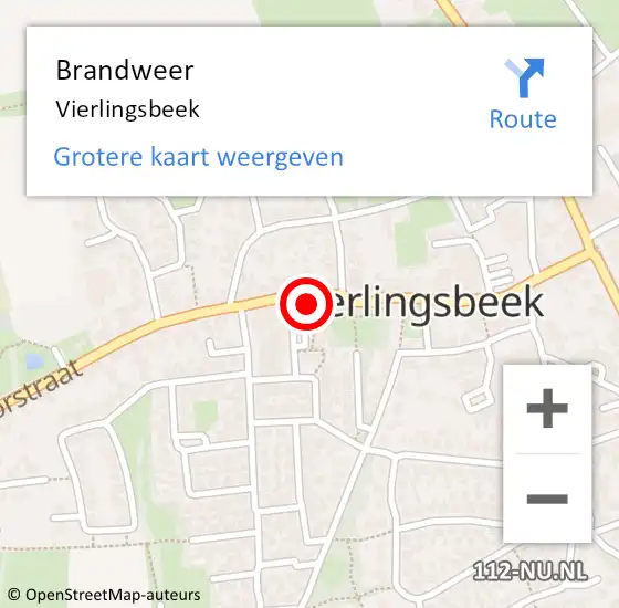 Locatie op kaart van de 112 melding: Brandweer Vierlingsbeek op 16 juli 2021 17:27