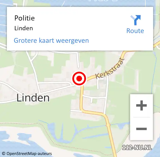 Locatie op kaart van de 112 melding: Politie Linden op 16 juli 2021 18:17