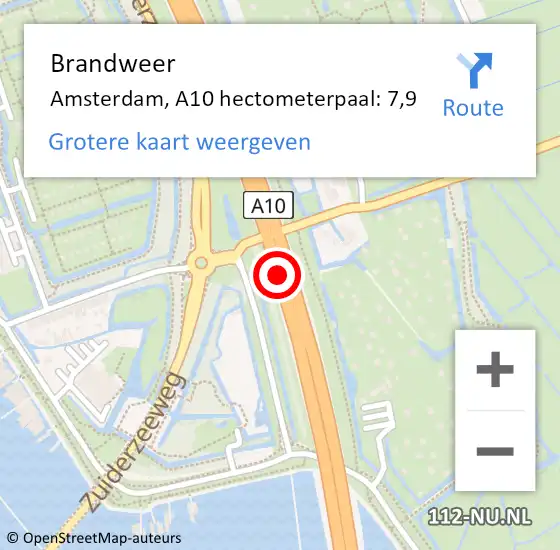 Locatie op kaart van de 112 melding: Brandweer Amsterdam, A10 hectometerpaal: 7,9 op 16 juli 2021 18:32