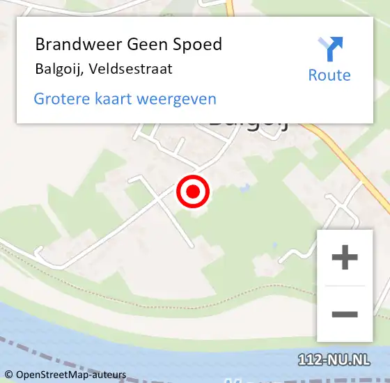 Locatie op kaart van de 112 melding: Brandweer Geen Spoed Naar Balgoij, Veldsestraat op 16 juli 2021 18:33