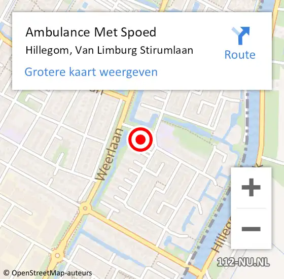 Locatie op kaart van de 112 melding: Ambulance Met Spoed Naar Hillegom, Van Limburg Stirumlaan op 16 juli 2021 19:01