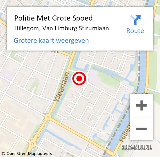 Locatie op kaart van de 112 melding: Politie Met Grote Spoed Naar Hillegom, Van Limburg Stirumlaan op 16 juli 2021 19:02