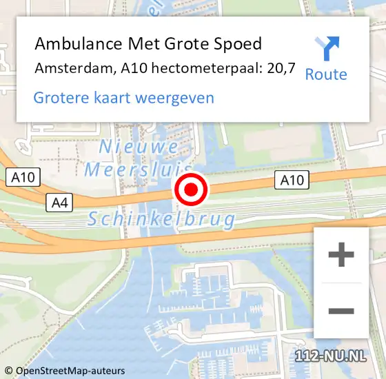 Locatie op kaart van de 112 melding: Ambulance Met Grote Spoed Naar Amsterdam, A10 hectometerpaal: 20,7 op 16 juli 2021 19:06