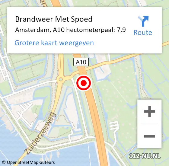 Locatie op kaart van de 112 melding: Brandweer Met Spoed Naar Amsterdam, A10 hectometerpaal: 7,9 op 16 juli 2021 19:07