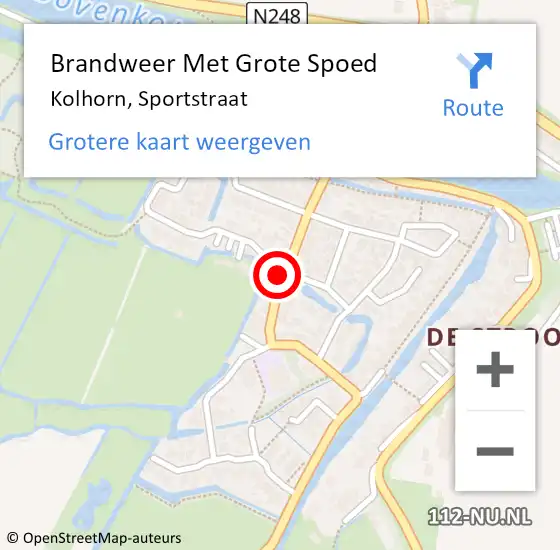 Locatie op kaart van de 112 melding: Brandweer Met Grote Spoed Naar Kolhorn, Sportstraat op 16 juli 2021 19:18