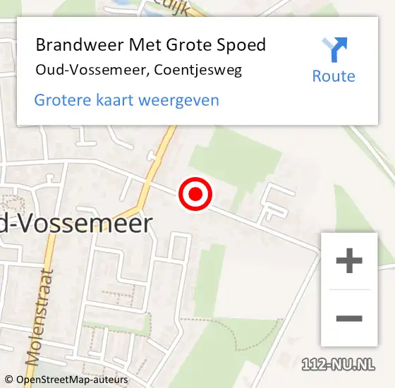 Locatie op kaart van de 112 melding: Brandweer Met Grote Spoed Naar Oud-Vossemeer, Coentjesweg op 16 juli 2021 19:50
