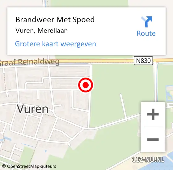 Locatie op kaart van de 112 melding: Brandweer Met Spoed Naar Vuren, Merellaan op 16 juli 2021 20:18