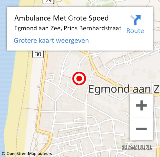 Locatie op kaart van de 112 melding: Ambulance Met Grote Spoed Naar Egmond aan Zee, Prins Bernhardstraat op 16 juli 2021 21:17