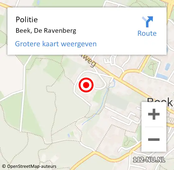 Locatie op kaart van de 112 melding: Politie Beek, De Ravenberg op 16 juli 2021 22:18